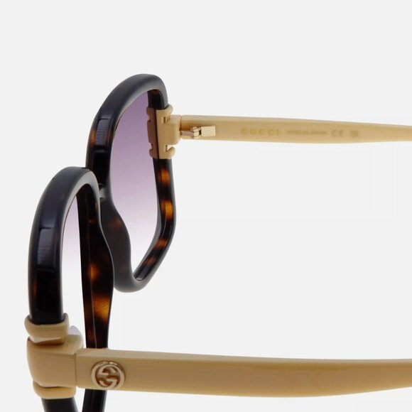 Gucci Butterfly Sunglasses Havana/Cream Gold Gradient Lens Women\'s